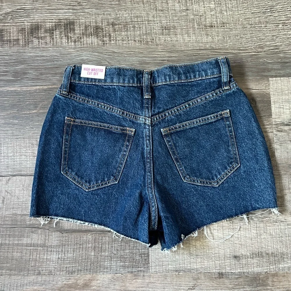 NWT! Victorias Secret PINK High-Waisted Cut Off Shorts Denim Dark Wash 25